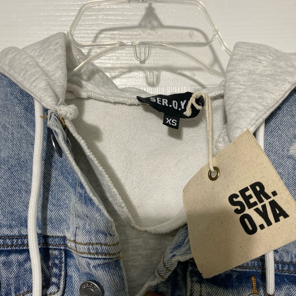 NWT SER.O.YA Distressed Bryce Hoodie Jacket In Tidal Denim Size XS. - Picture 2 of 5